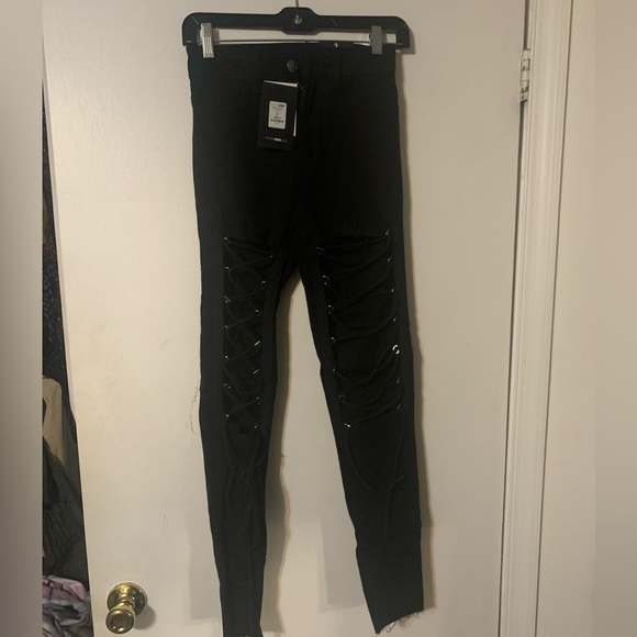 Pantalon Skinny Karen Millen Lace-up - Taille 2 - Noir - 97% Coton - Neuf Avec étiquettes (NWT)